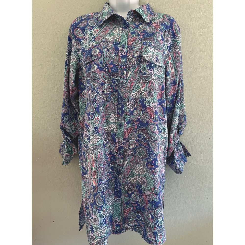 Coolibar Shirt Dress Tunic Paisley Sun Protection Summer Resortwear UPF 50 Med